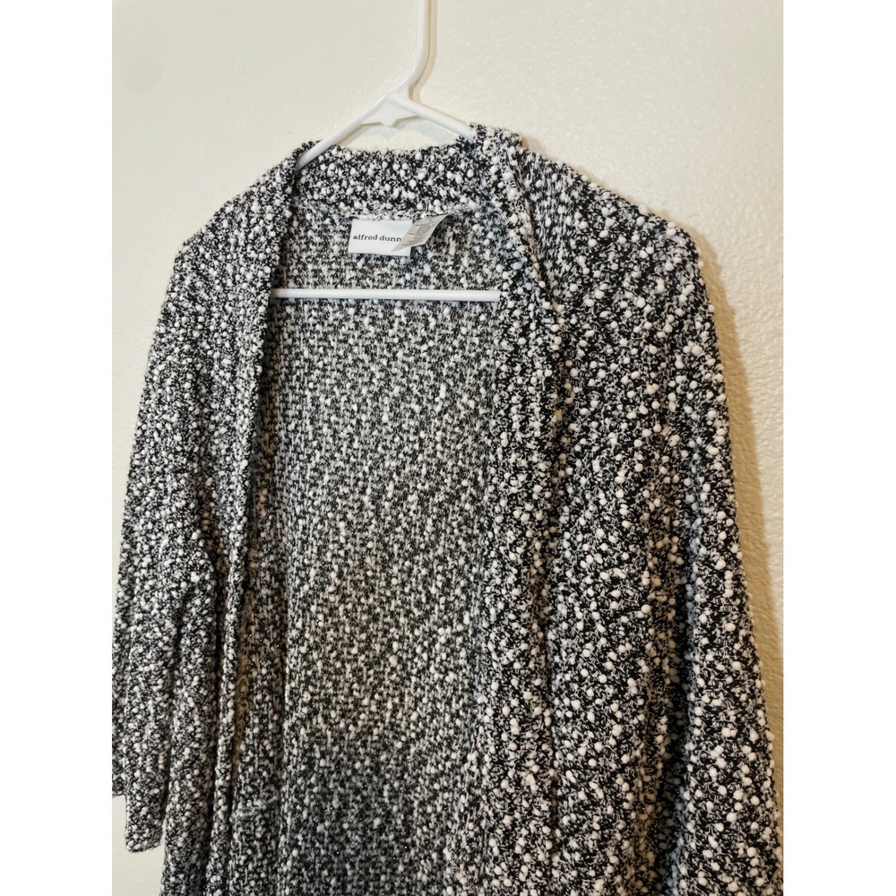 Alfred Dunner Women Small Black White Textured Knit Open Front‎ Cardigan Sweater